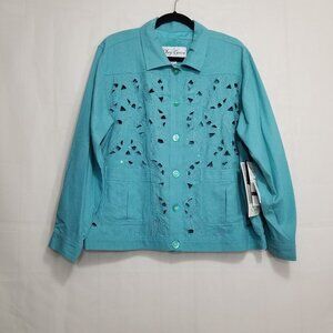 Oleg Cassini 100% silk jacket light blue size L